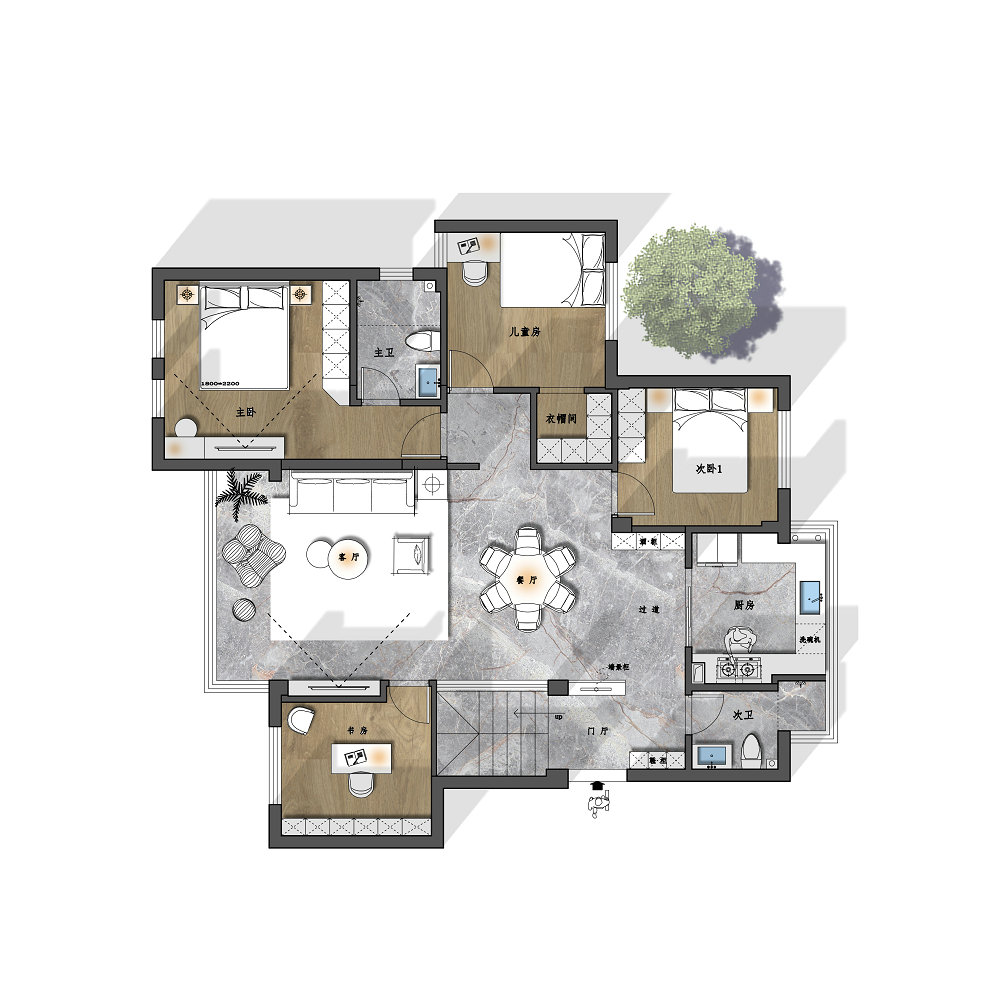 迦州橘郡246平復式現代中式風格裝修效果圖