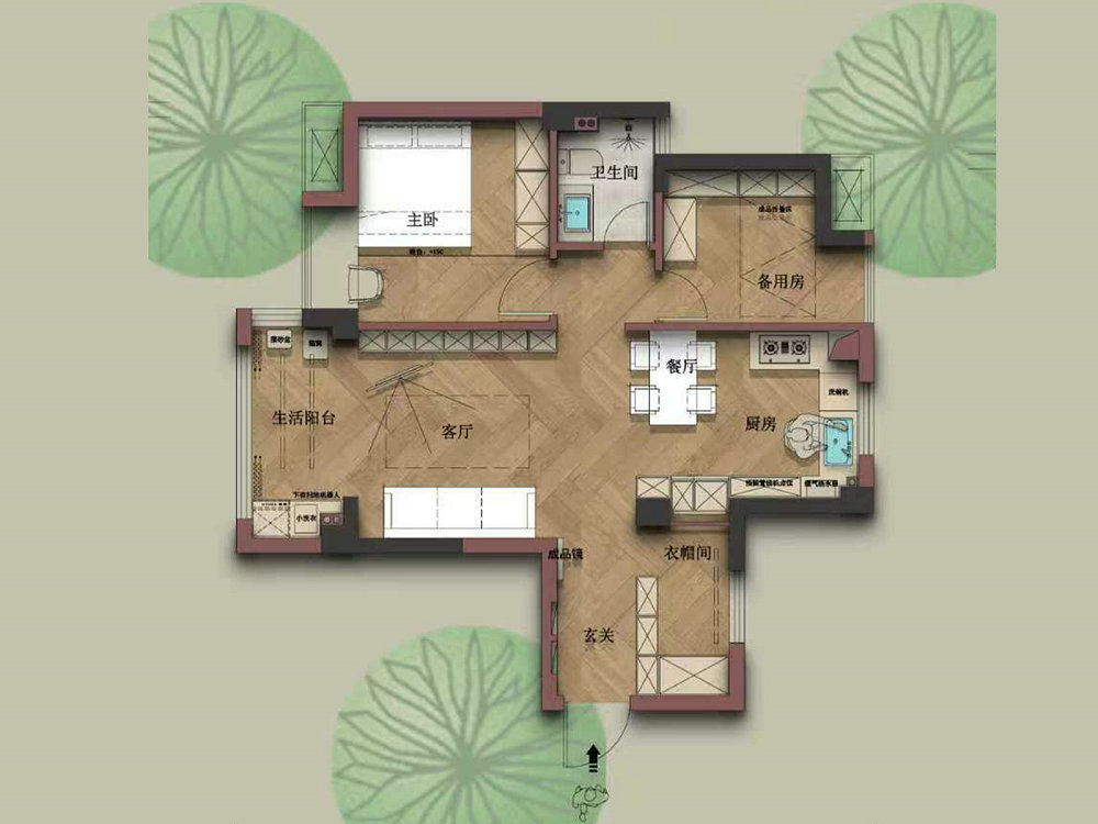 美院幸福里70平中古風(fēng)格裝修效果圖